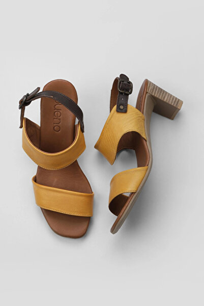 Bueno Shoes Sandale cu toc pentru femei din piele galbenă 01wu11100