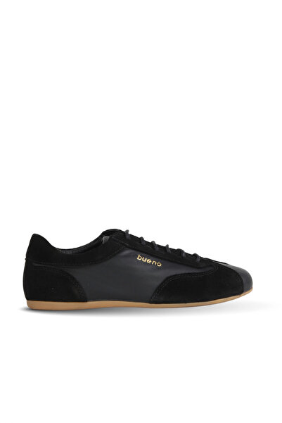Bueno Shoes Black Leather-Suede Women's Flat Shoes 01We6700