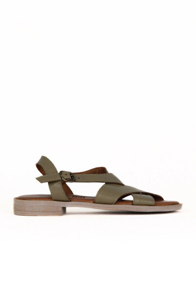 Bueno Shoes Sandale plate de damă din piele verde 01we2803