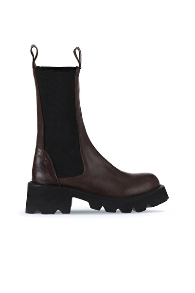 Bueno Shoes Cizme cu toc din piele maro pentru femei 01wt1703