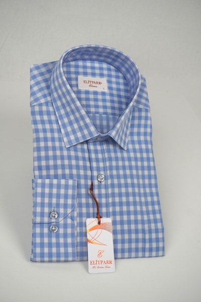 elitpark Blue Plaid Cotton Men's Shirt