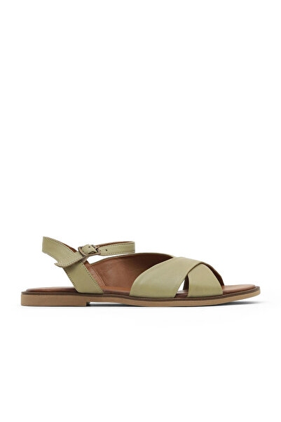 Bueno Shoes Sandale plate de damă din piele kaki 01wa5703