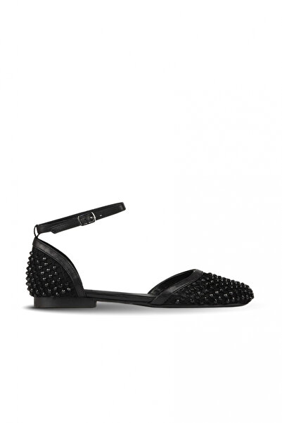 BUENO Shoes Black Stone Leather Women's Sandals Flat with Stone Detail 39Wa4401