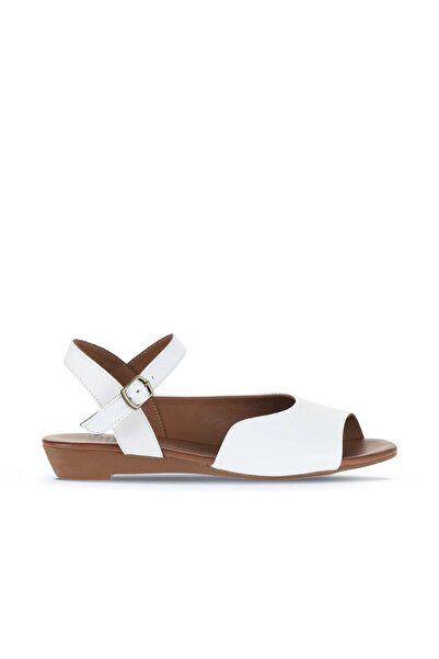 Bueno Shoes Sandale plate de damă din piele albă 01wa4402
