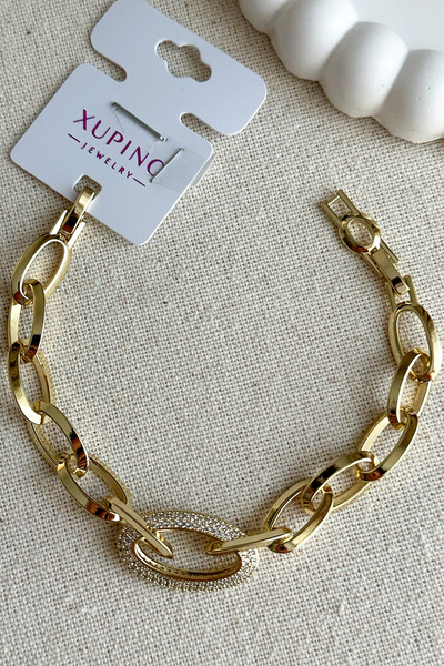 Modacaprea Xuping 14K Oval Halka Taşlı Kadın Bileklik 18 + 2 cm Altın Renkli ...