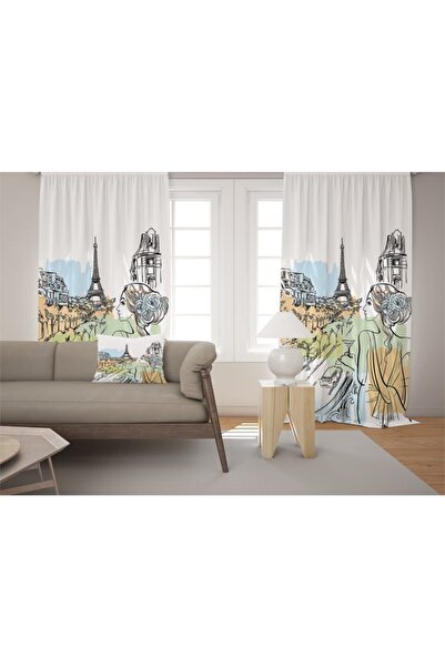 EVSEHOMES Κουρτίνα φόντου σαλονιού Evsehome Paris Drawing (ΜΟΝΟ ΦΥΛΑΚΤΙΚΟ)