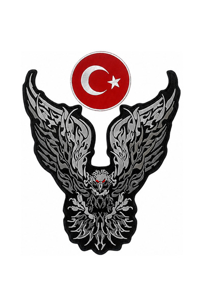Sim Nakış Kartal Türk Bayraklı Nakış Işleme Arma Patch Peç 27×36 Cm