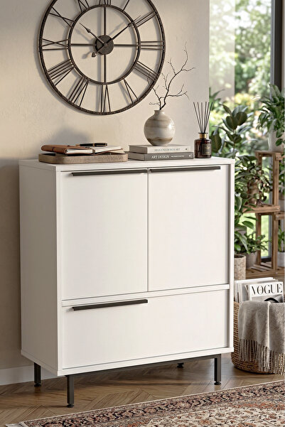 Ocean Office Cabinet 3 Door Metal Leg White On8b-w