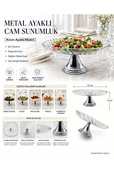 Fiyakalı Ürünler Atölyesi 2-Piece Silver Footed Square Glass Serving Bowl, Wr...