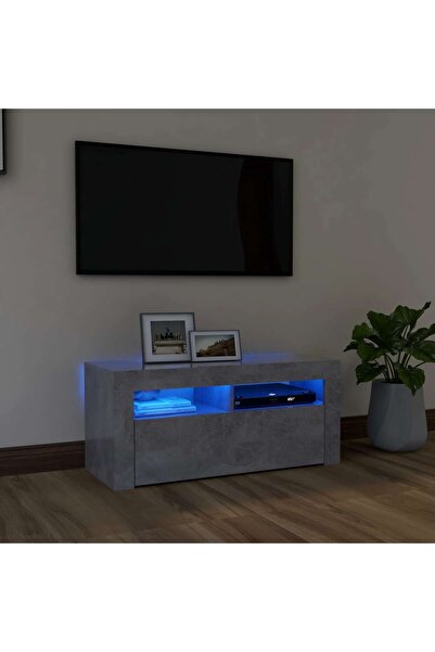 Concept Comodă TV cu lumini LED, gri beton, 90x35x40 cm