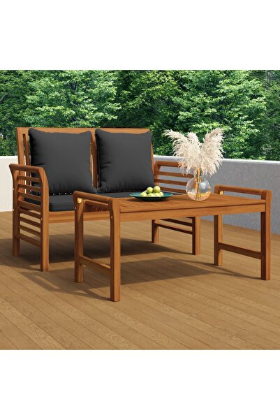 Concept Set mobilier grădină cu perne gri închis, 2 piese, lemn masiv