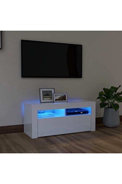 Concept Comodă TV cu lumini LED, alb extralucios, 90x35x40 cm