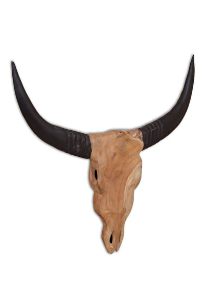 Concept Sculptură craniu de taur montaj pe perete 69x6x60 cm lemn tec