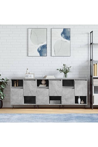 Concept Servante, 3 piese, gri beton, lemn prelucrat