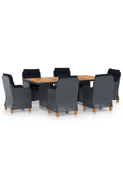 Concept Set mobilier exterior cu perne, 7 piese, gri închis, poliratan