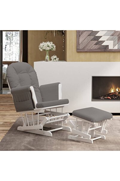 Concept Scaun de relaxare glisant cu taburet, gri închis, textil