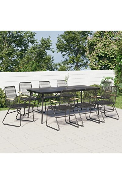 Concept Set masă pentru grădină, 9 piese, negru, ratan PVC