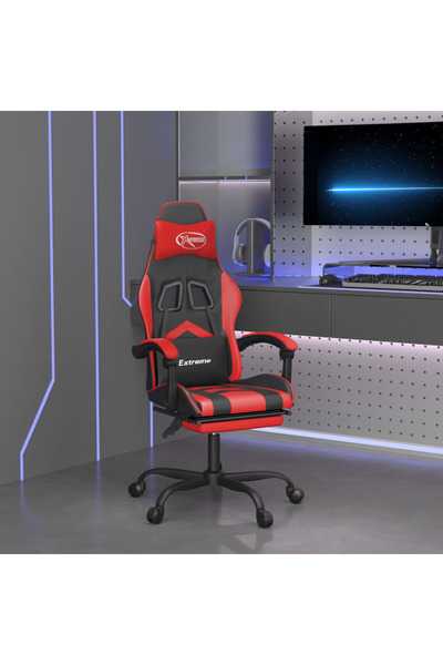 Concept Scaun de gaming cu suport picioare, negru/roșu, piele ecologică