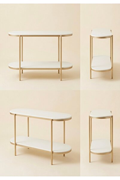 Generic Oval Entryway Table - Gold Base, Smooth White Wood Top, Side Table,