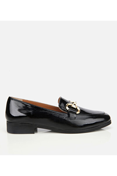 Hotiç Women's Patent Leather Black Buckle Classic Loafer