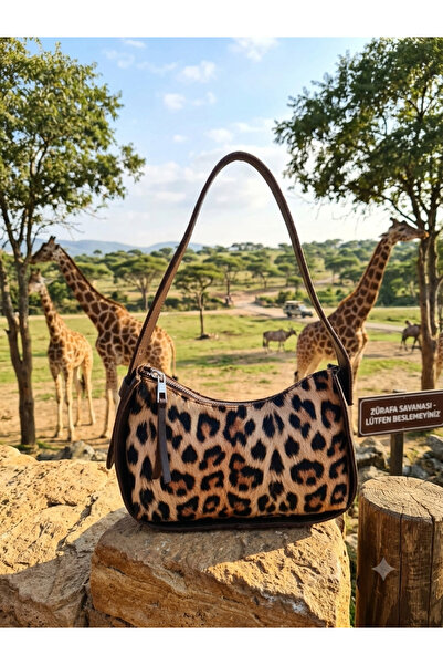 YMZBAG Taba Leopar Desenli Baget Omuz Çantası