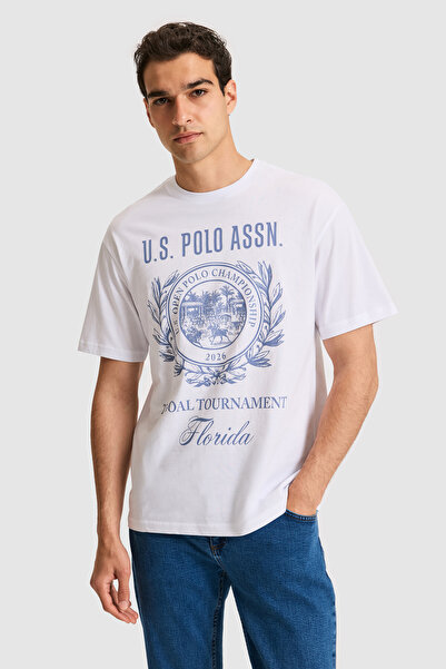 U.S. Polo Assn. Erkek Comfort Fit Bisiklet Yaka Beyaz Tişört 50325888-VR013