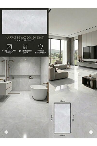 TERMAL SERAMİK Premium KARPAT BEYAZ 60x120 Parlak Rektifiyeli Seramik