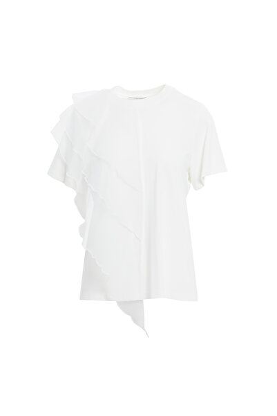 Shoulder Tulle Flywheel Detailed Short Sleeve T-shirt
