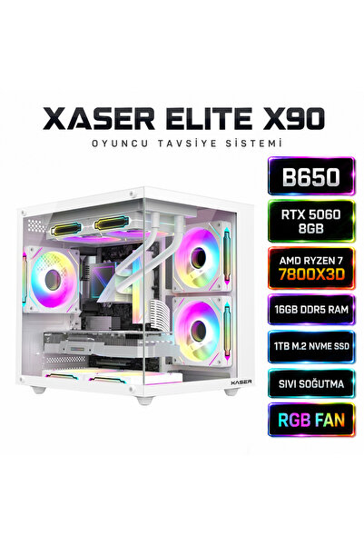 XASER Elite X90 Ryzen 7 7800X3D 16GB DDR5 Ram 1TB M.2 NVMe SSD 8GB RTX5060 Sı...