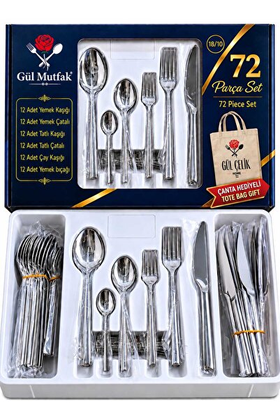 Gül Mutfak 72 Piece Simple 12-Person Luxury Fork & Spoon & Knife Set 18/10