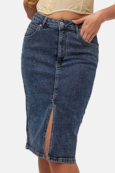 it's basic Fusta de damă Tint Denim Color Erica Midi Lungime Fusta Jean cu ta...