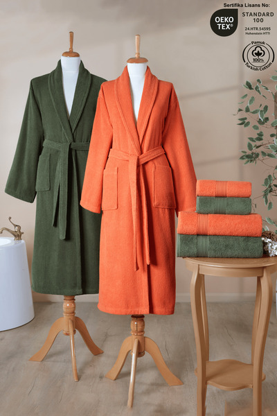 Ellaline Set halate de baie cu dungi 6 piese 100% bumbac certificat, set hala...