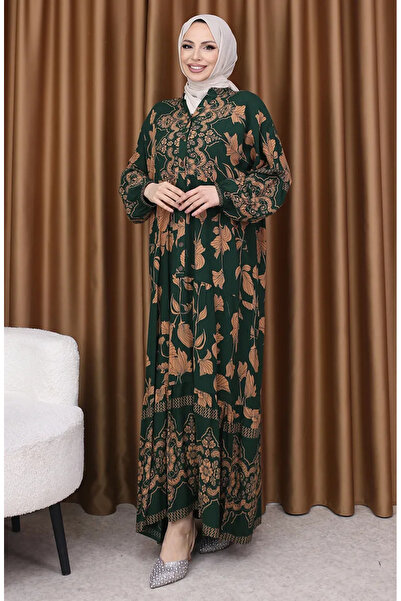 sefamerve Rochie cu mâneci cu balon cu imprimeu floral 5574-04 verde smarald