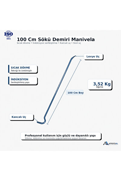 Sait Demirci Apeksal 100 Cm Sökü Demiri Manivela Dövme Çelik 3,5 Kg Kancalı