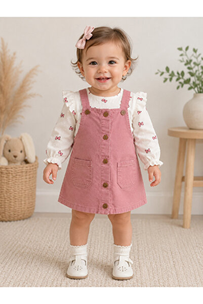 AKİ MODA KİDS Baby Girl Salopet Skirt Shirt Suit Set