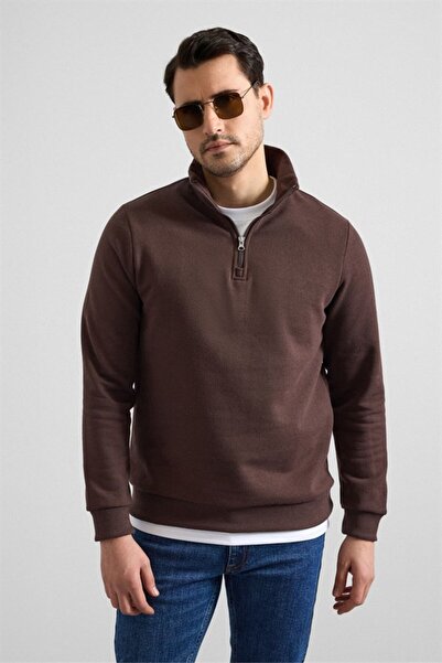 SÜVARİ Koyu Kahve Regular Düz Yarım Balıkçı Yaka Sweatshirt