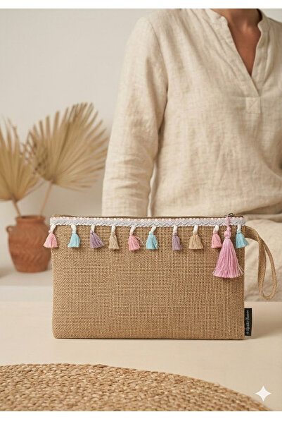 Ju Yaratıcı Tasarım Straw Women Portfolio Clutch Bag Pink