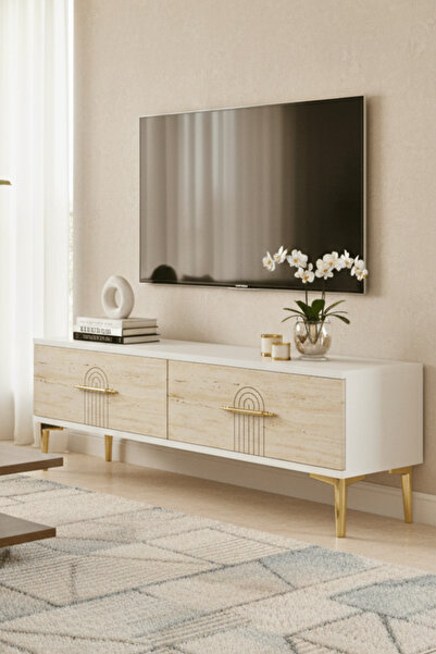 cnyr TSA1215BT - İDATV120 TV STAND, TV SEHPASI BEYAZ - TRAVERTEN 120CM