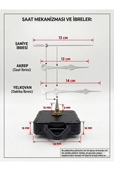 Silvanature Akar Saat Mekanizması Sessiz Duvar Saat Mekanizması 16 Mm Şaft -a...
