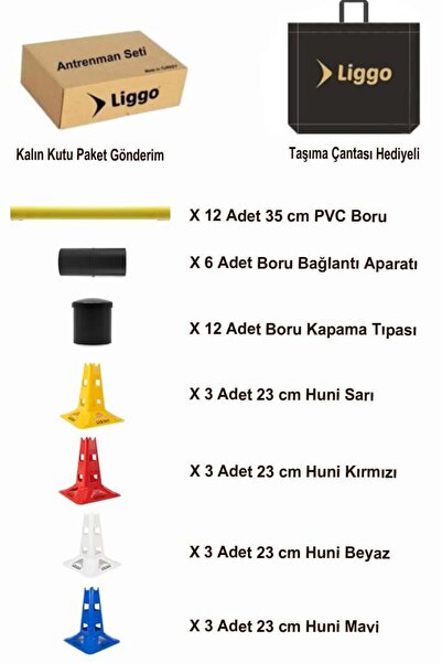 Liggo Kademeli Yatay ve Dikey Ayarlanabilir Olimpik Antrenman Engel Seti 12 Adet Antrenman Hunisi 23 cm