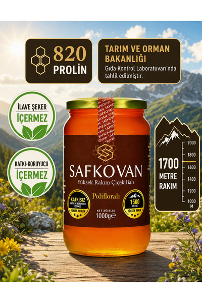 saracoğulları SAFKOVAN 1 KG Süzme Çiçek Balı - 1700m Rakım - 820 Prolin