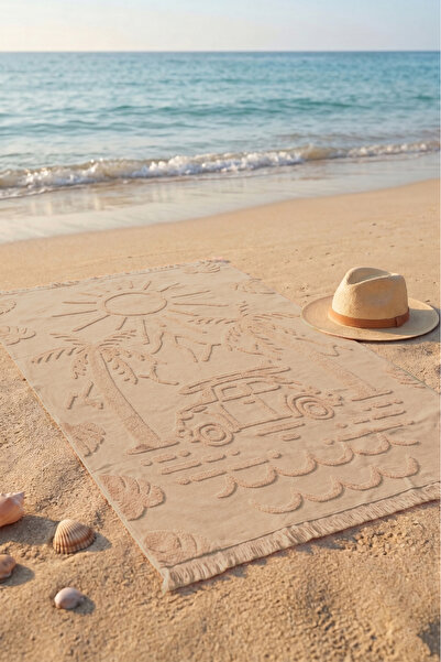DNZGÜLCAN 100% Cotton Jacquard, Embossed Patterned, Tasseled Beach Towel |   ...