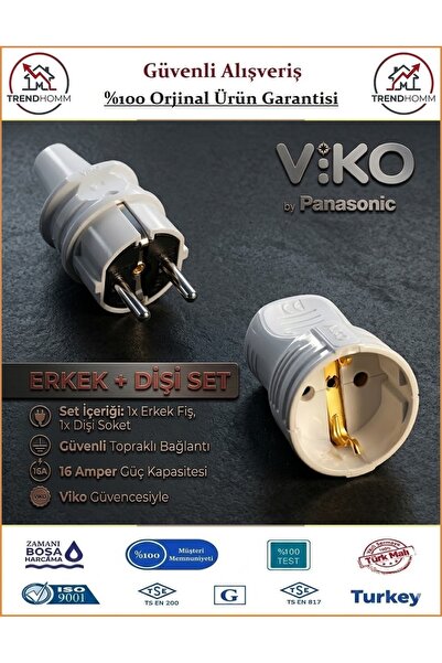 VİKO Erkek Fiş + Dişi Fiş - İkisi Bir Arada - Topraklı - Orjinal Ürün