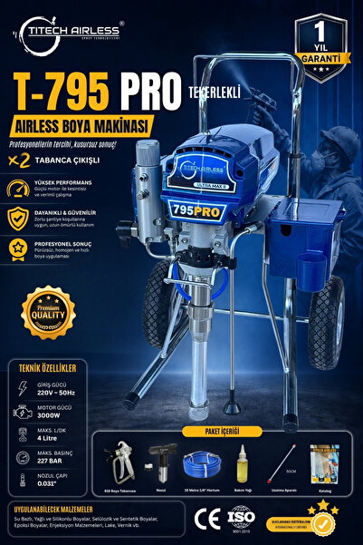Titech Airless T-795 PRO Elektrikli Airless Boya Makinası-Dijital/Mavi