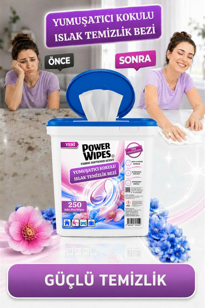 Power Wipes Yumuşatıcı Kokulu Islak Kova Mendil 250 Adet Tüm Yüzeyler İçin