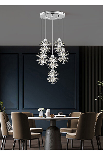 Apliqa MENEKŞE KROM 6LI 90 WATT YUVARLAK LED AVİZE