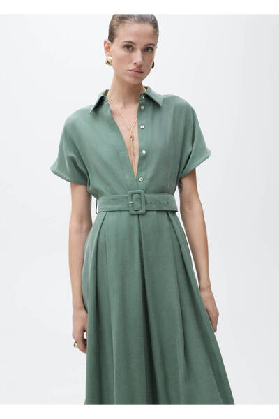 MANGO Woman Kemerli flared midi elbise