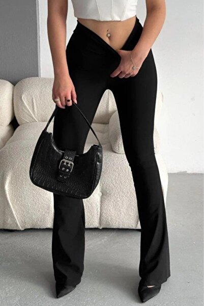 PUCKA FASHION Yüksek Bel Toparlayıcı Premium Likralı Kumaş İspanyol Paça Tayt...