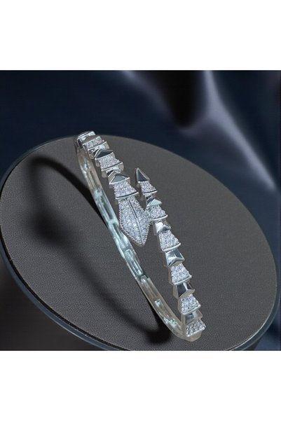 Lujeria Serpens Royal, Zirkon Taşlı Silver Ayarlanabilir Yılan Bileklik