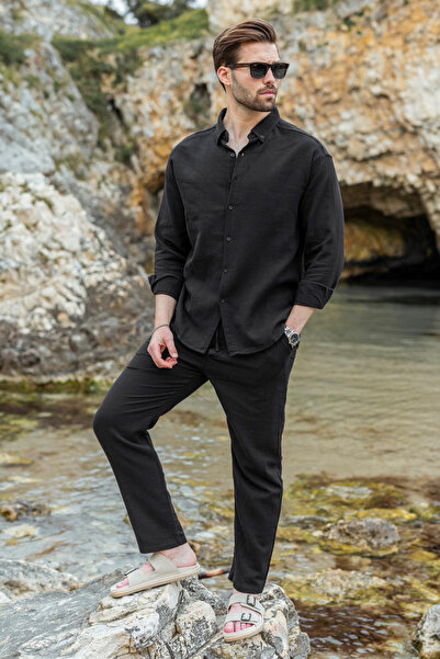Madmext Crna košulja i pantalone, muško duplo odelo E7322